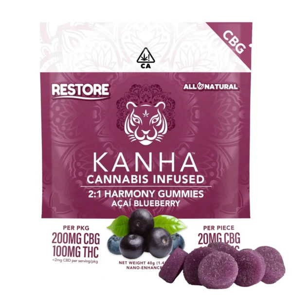 KANHA | Acai Blueberry 2:1 CBG/THC Gummies | Essbar - 20mg/10mg